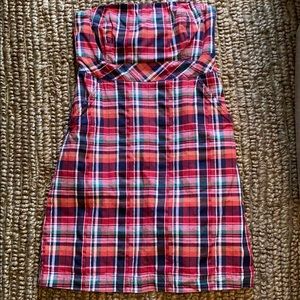 Vineyard Vines plaid strapless dress.
